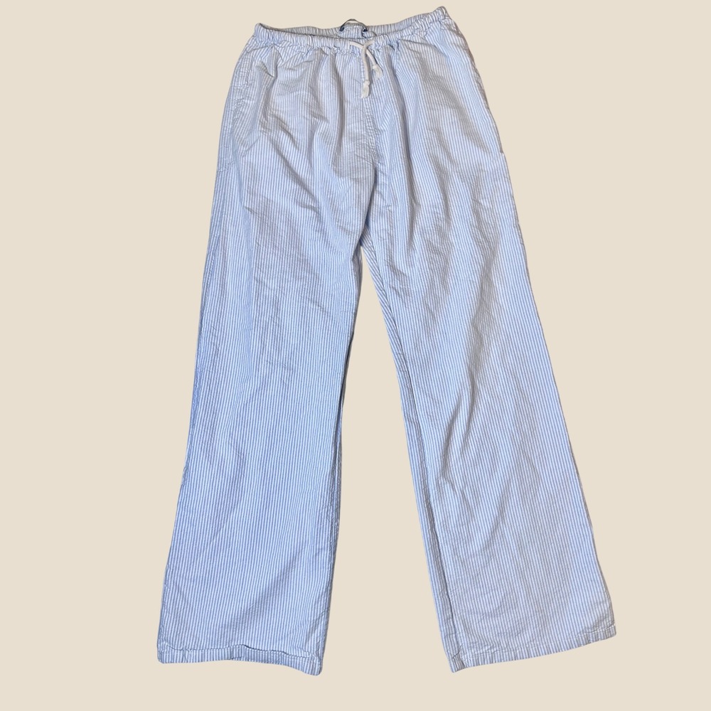 Brandy Melville Blue White Seersucker Striped Anastasia Pants MCH002L-Z324S